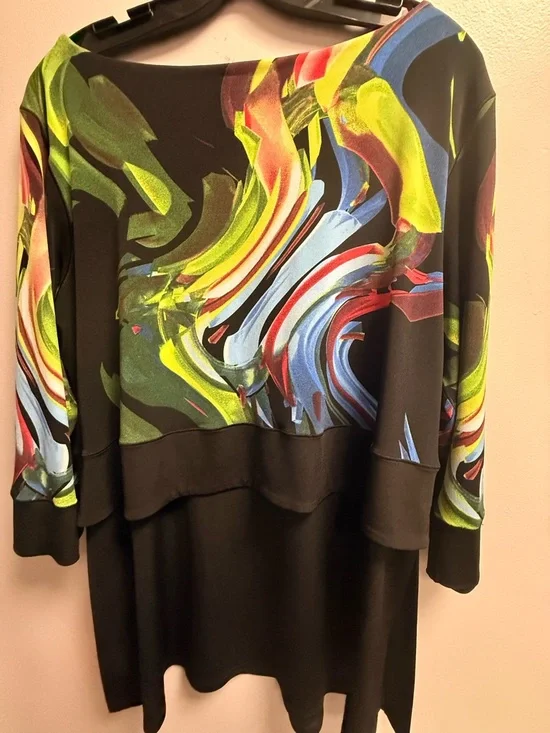 eva varro Black Vibrant Multicolor Brushstroke Gorgeous Artistic Top Women’s XL - Picture 14 of 16